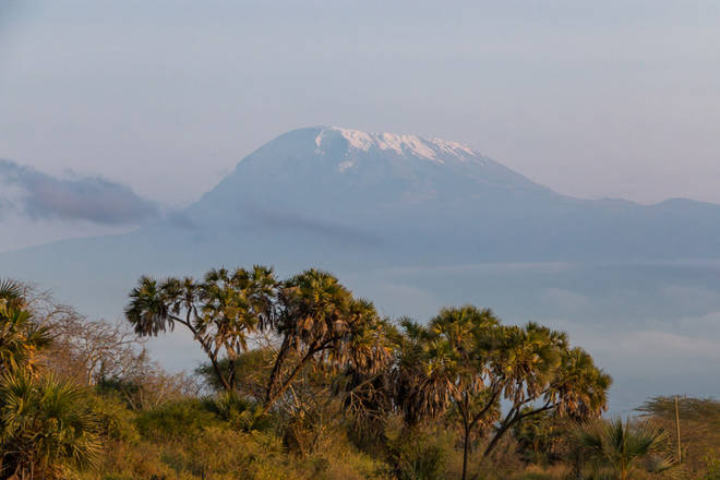 der erste Blick auf den Kilimanjaro