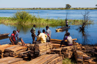 Holztransport auf dem Zambesi