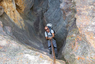 kurze Abseilstelle beim Abstieg vom Tafelberg